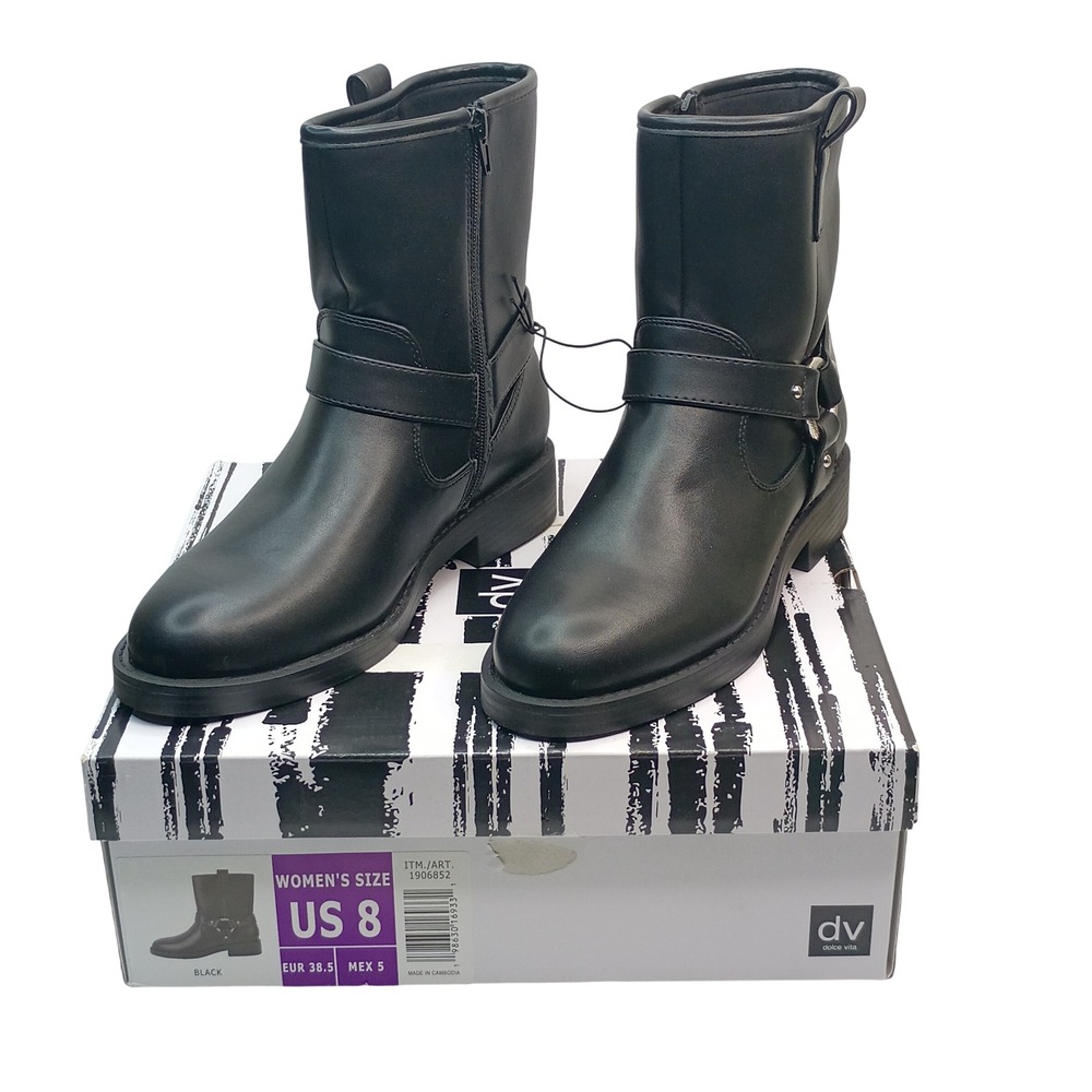 DV Dolce Vita Poncho Ankle Boots Women Size 8 Black Harness Moto Biker Boots